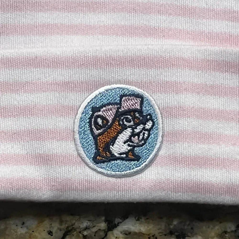 NEW Buc-ee’s Baby Beanie Hat Newborn Pink Stripe Embroidered Logo Soft Knit Girl